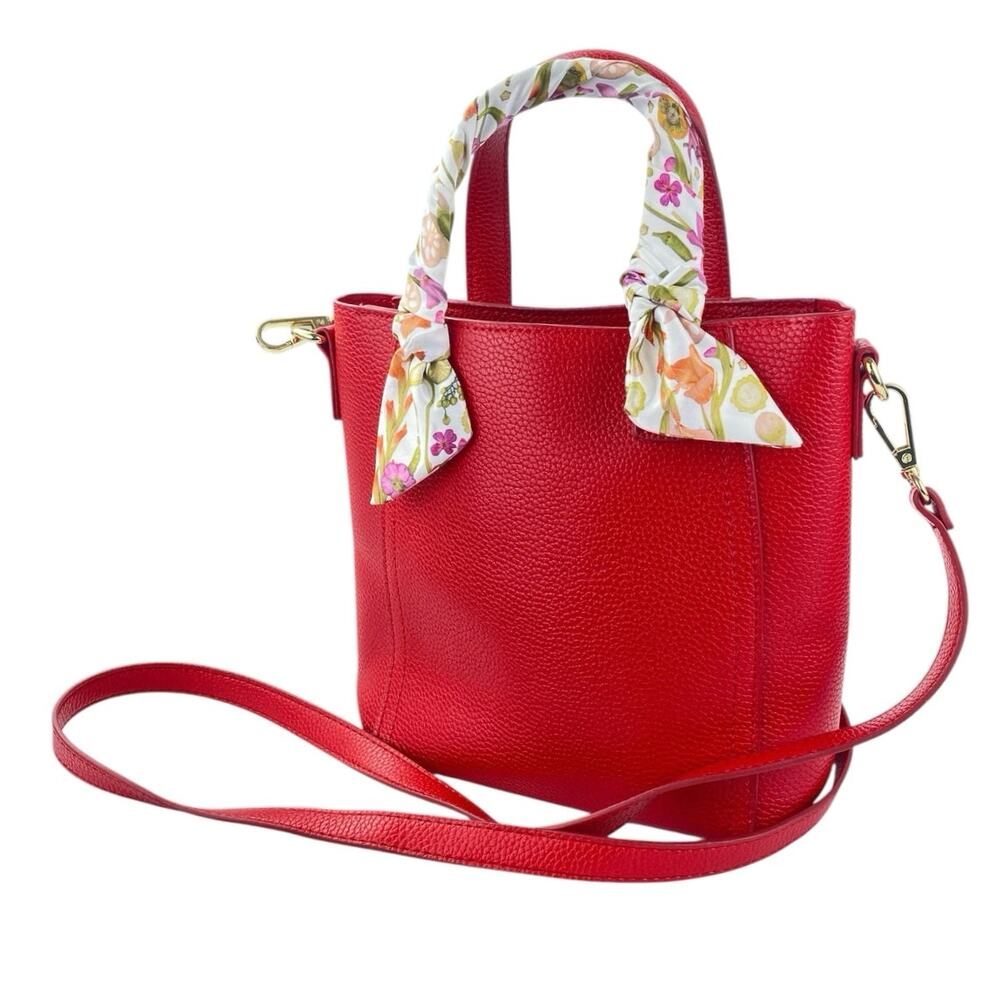 Estee Lauder Women's Red Floral Faux Pebbled Leather Handbag Crossbody Purse Bag